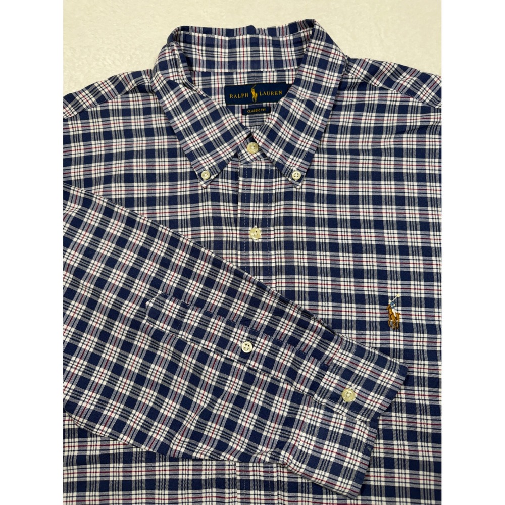 Polo Ralph Lauren Mens Classic Fit Plaid Button Down Shirt Blue Red White XL